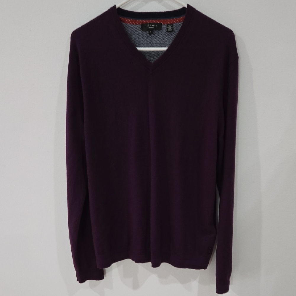 Ted Baker Sz 6 Mens Deep Purple V-Neck Sweater
